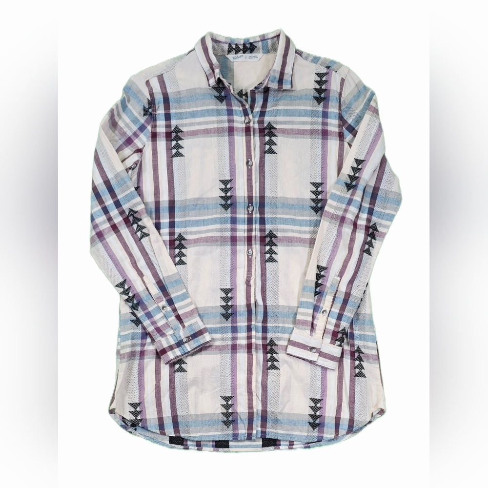 Woolrich Jacquard Aztec Native Button Down Shirt Southwest Plaid Long Sleeve